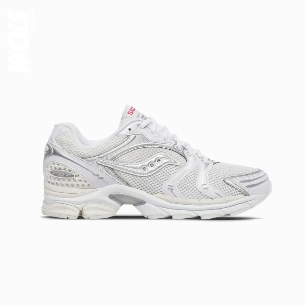 A pair of white Saucony Progrid Triumph 4 replacement shoe laces.