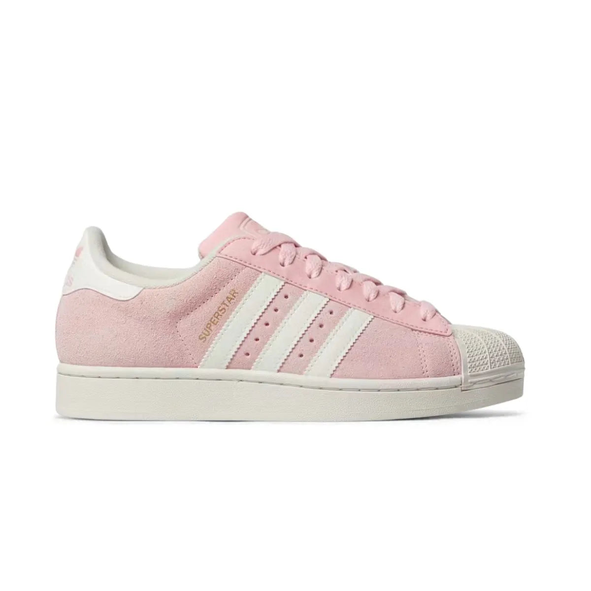 Pink replacement laces on adidas Superstar sneakers by Kicks Shoelaces
