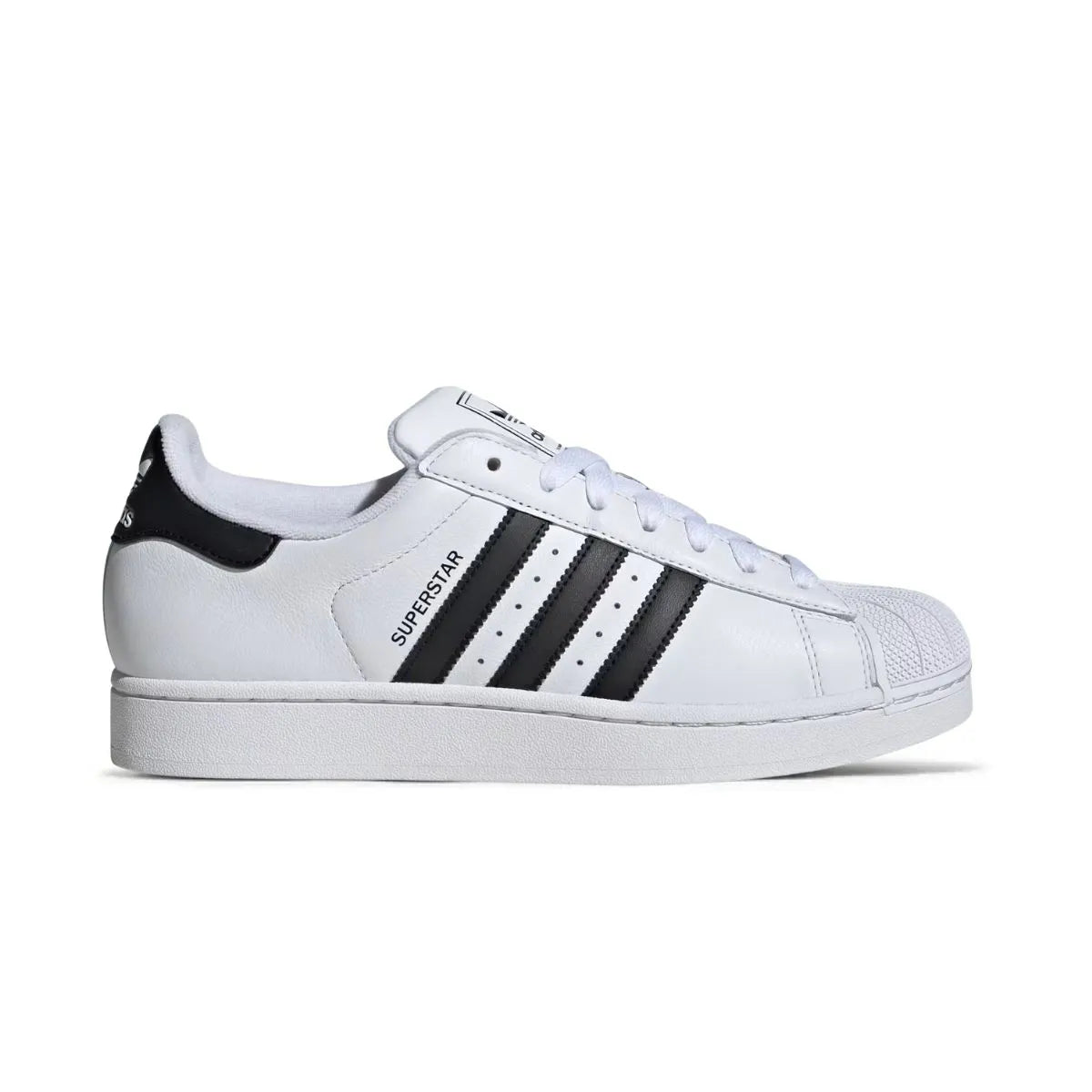 White replacement laces on adidas Superstar white shell toe sneakers by Kicks Shoelaces