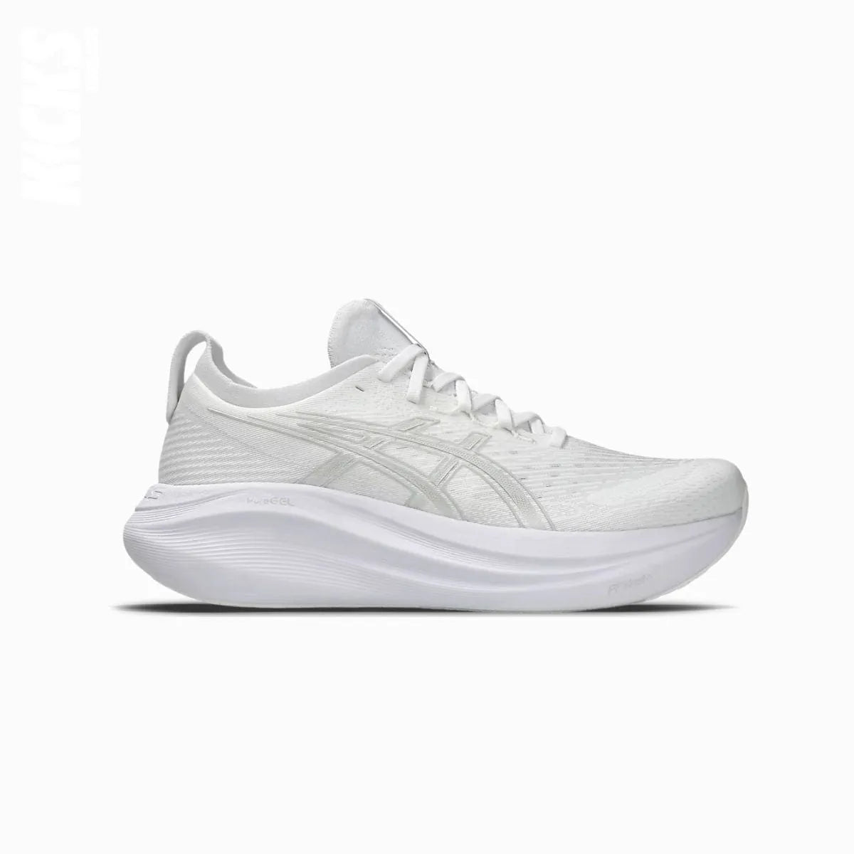 Asics GEL-NIMBUS 27 replacement laces by Kicks Shoelaces, premium flat laces for running shoes, available in multiple lengths and colors.