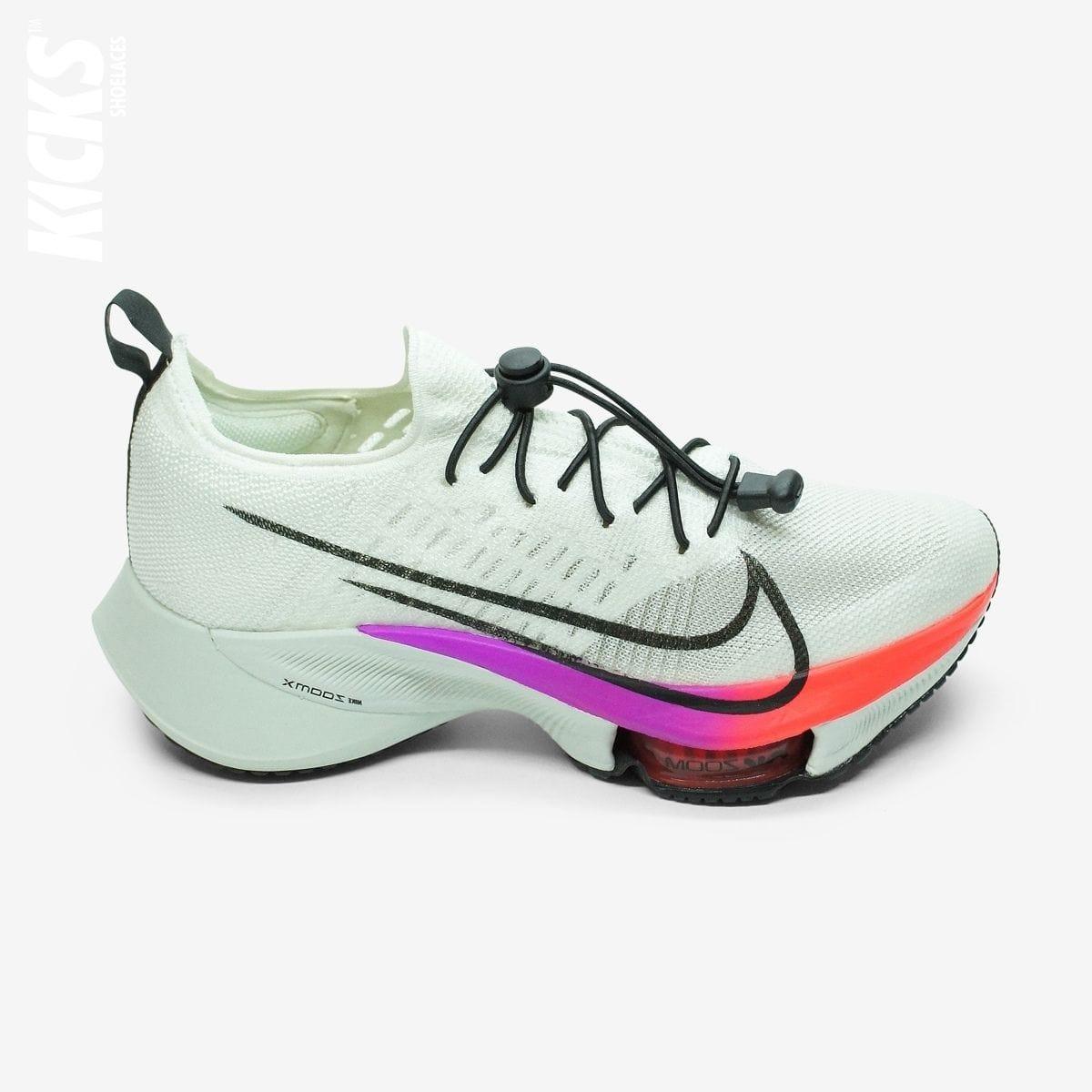 Black stretch no-tie running laces for kids and adults, easy to lace and compatible with all popular sneakers by Kicks Shoelaces.