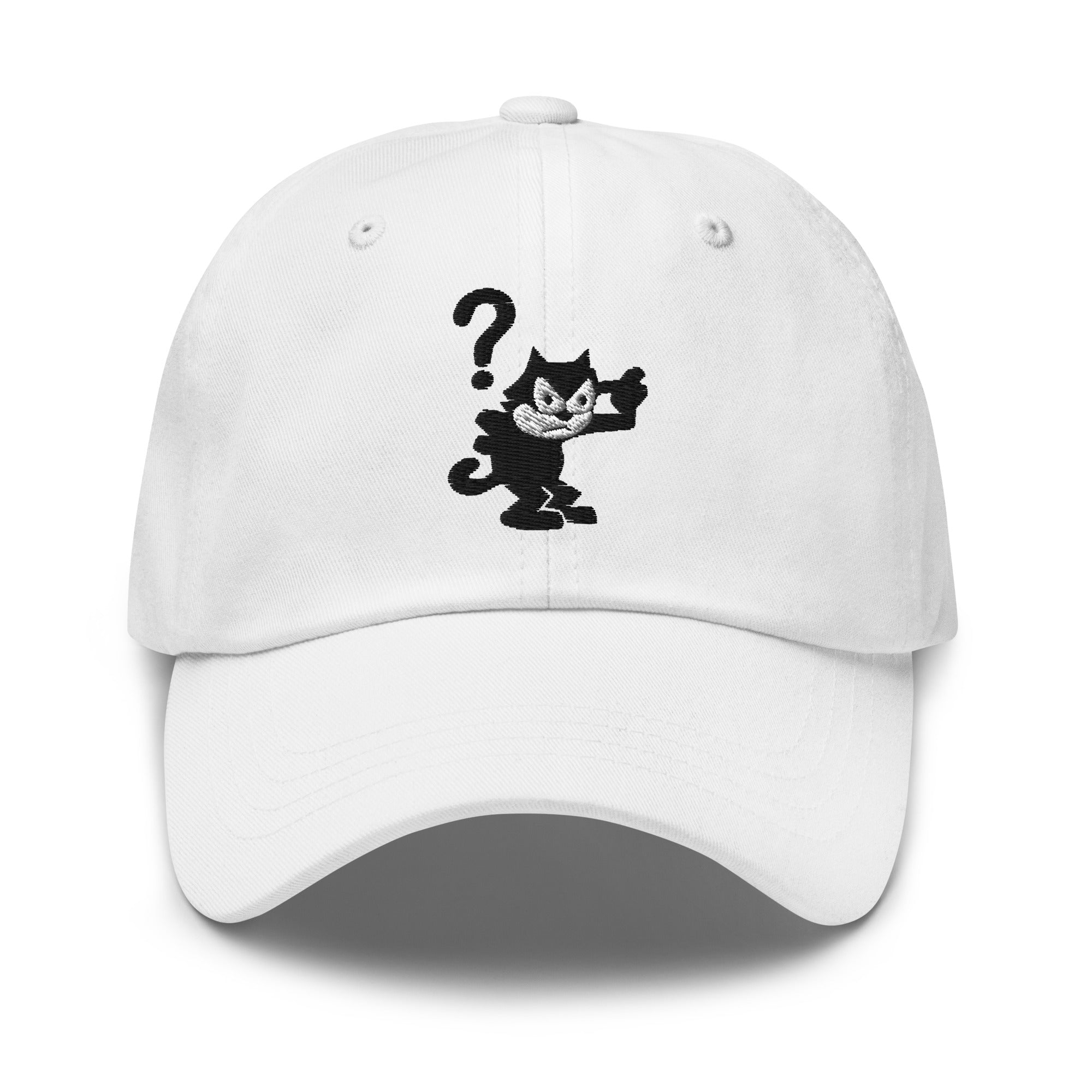 White dad hat featuring a 1920 Felix the Cat design from Disney’s early animation era