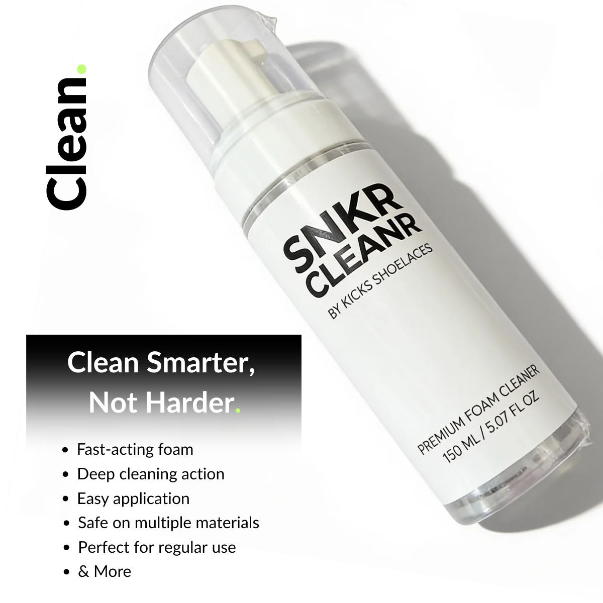 Foam sneaker cleaner applied to shoes for deep cleaning and stain removal on midsoles and uppers