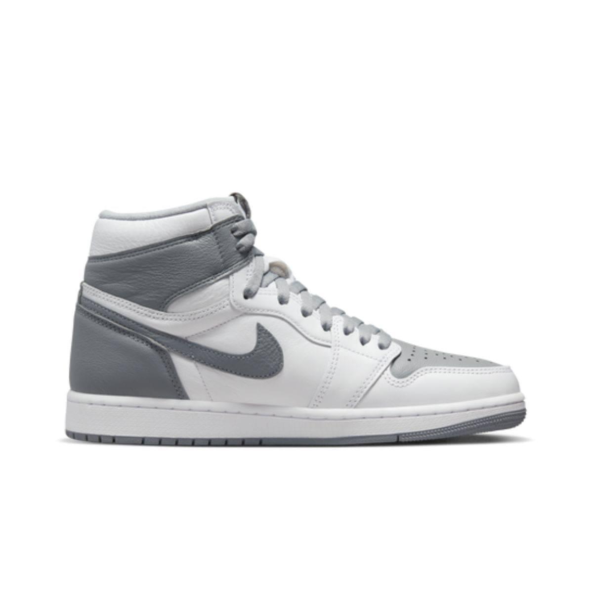 Jordan 1 sneakers with light grey replacement laces by Kicks Shoelaces