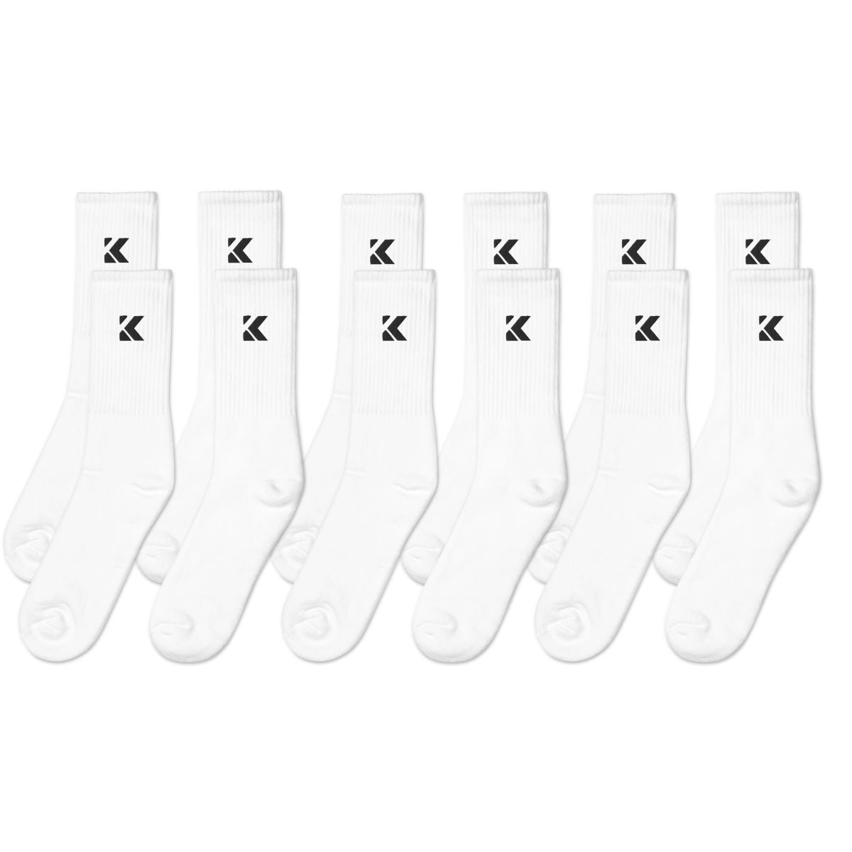Set of white socks with Kicks brand logo on a white background