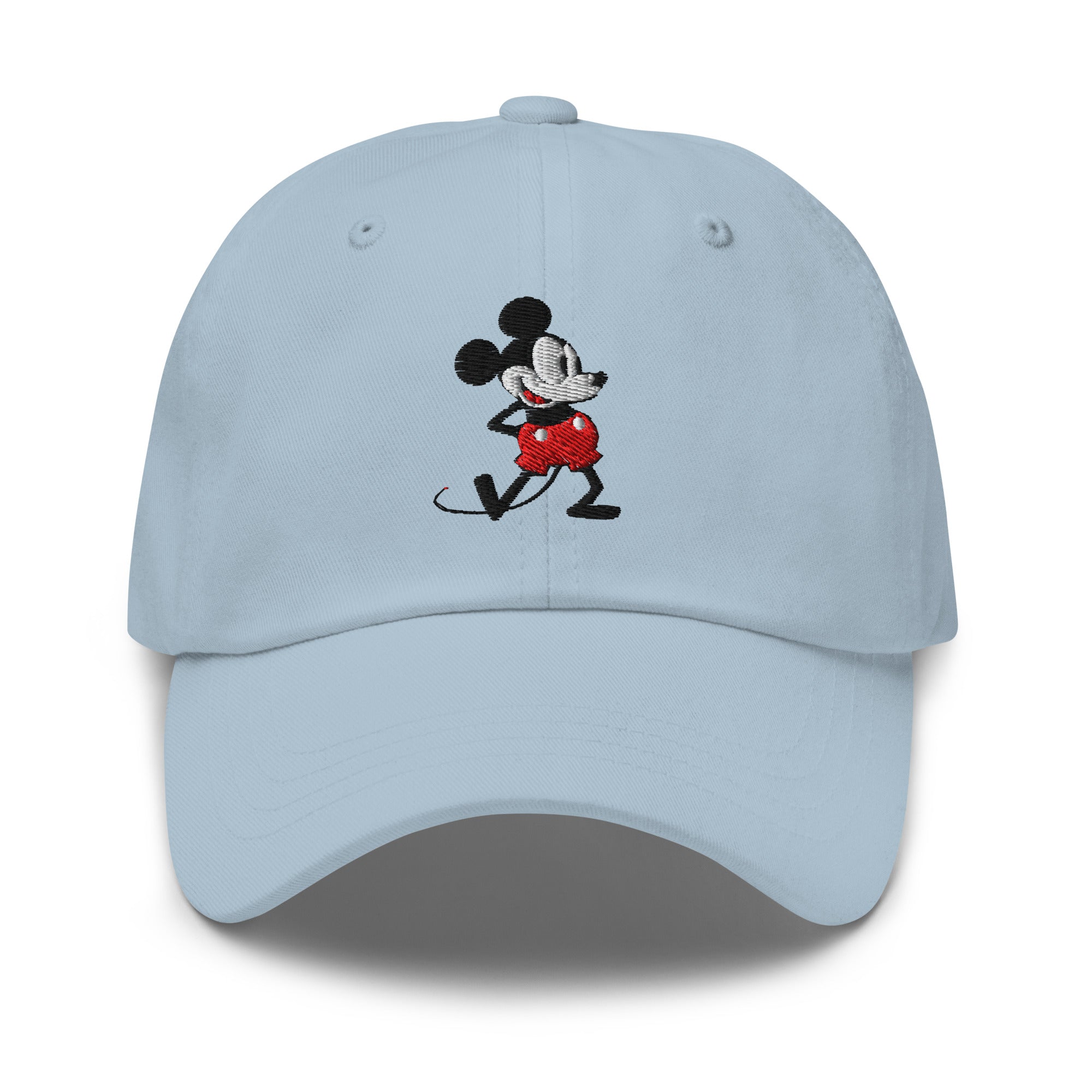 Light blue dad hat with a 1928 Mickey Mouse embroidered cartoon character.