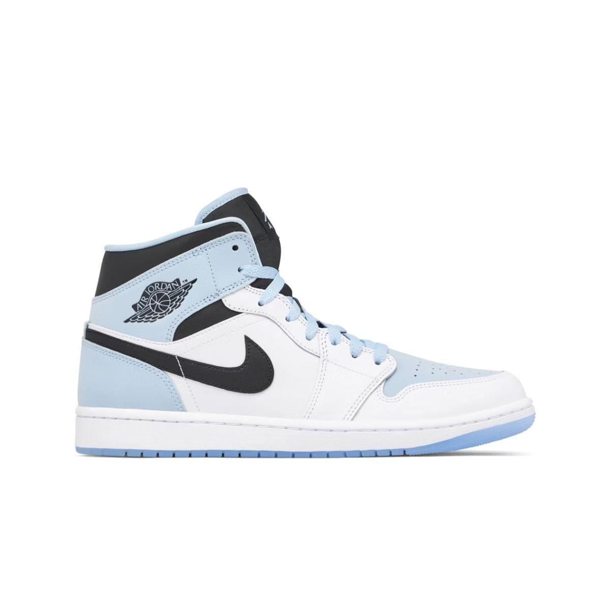 Jordan 1 sneakers with Pastel Blue replacement laces by Kicks Shoelaces