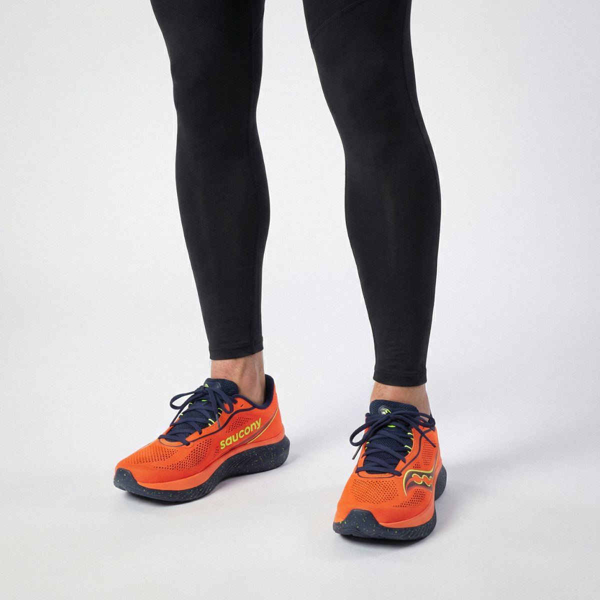 Saucony Kinvara 15 running shoes with Navy blue replacement shoe laces by Kicks Shoelaces.