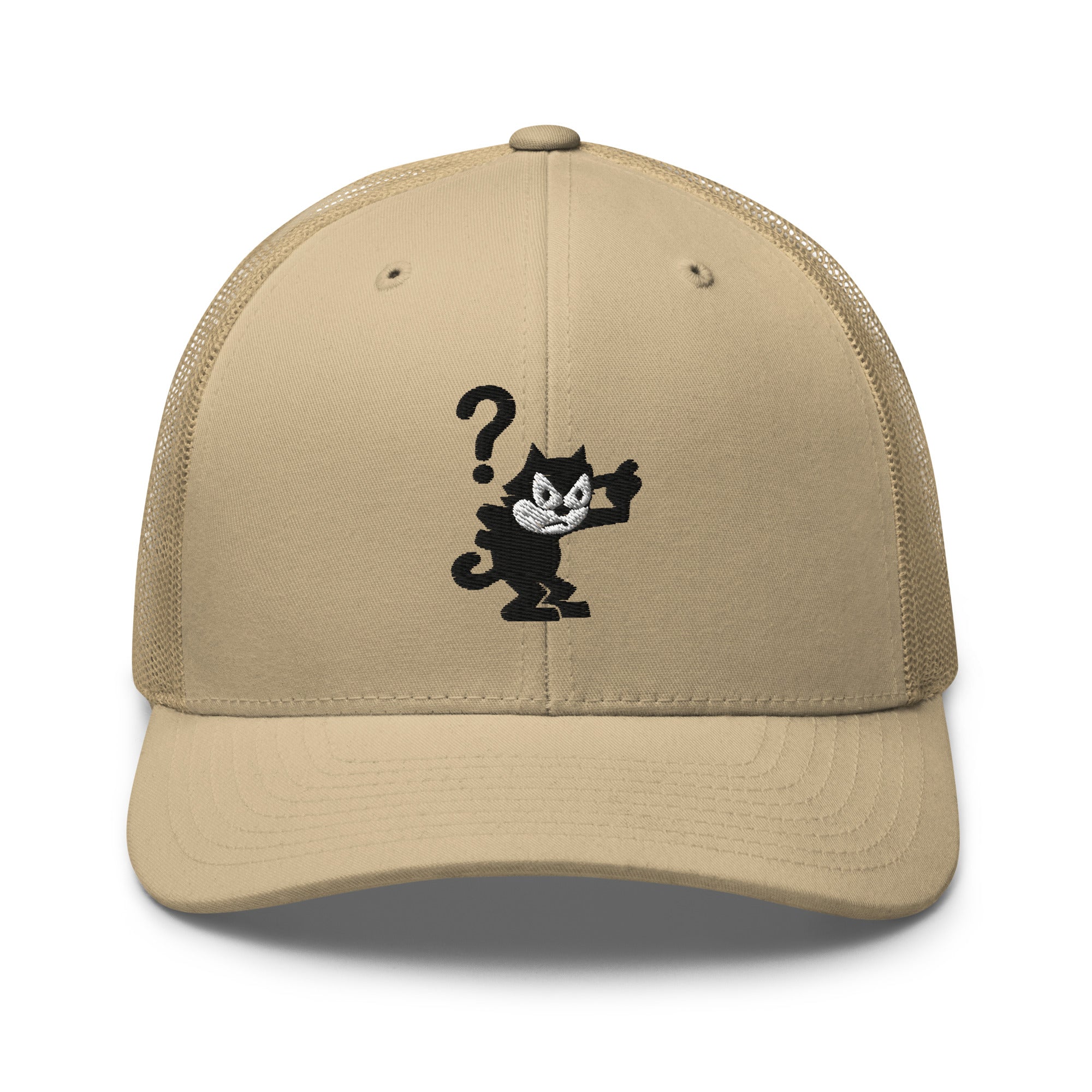 Khaki trucker hat featuring a 1920 Felix the Cat design from Disney’s early animation era