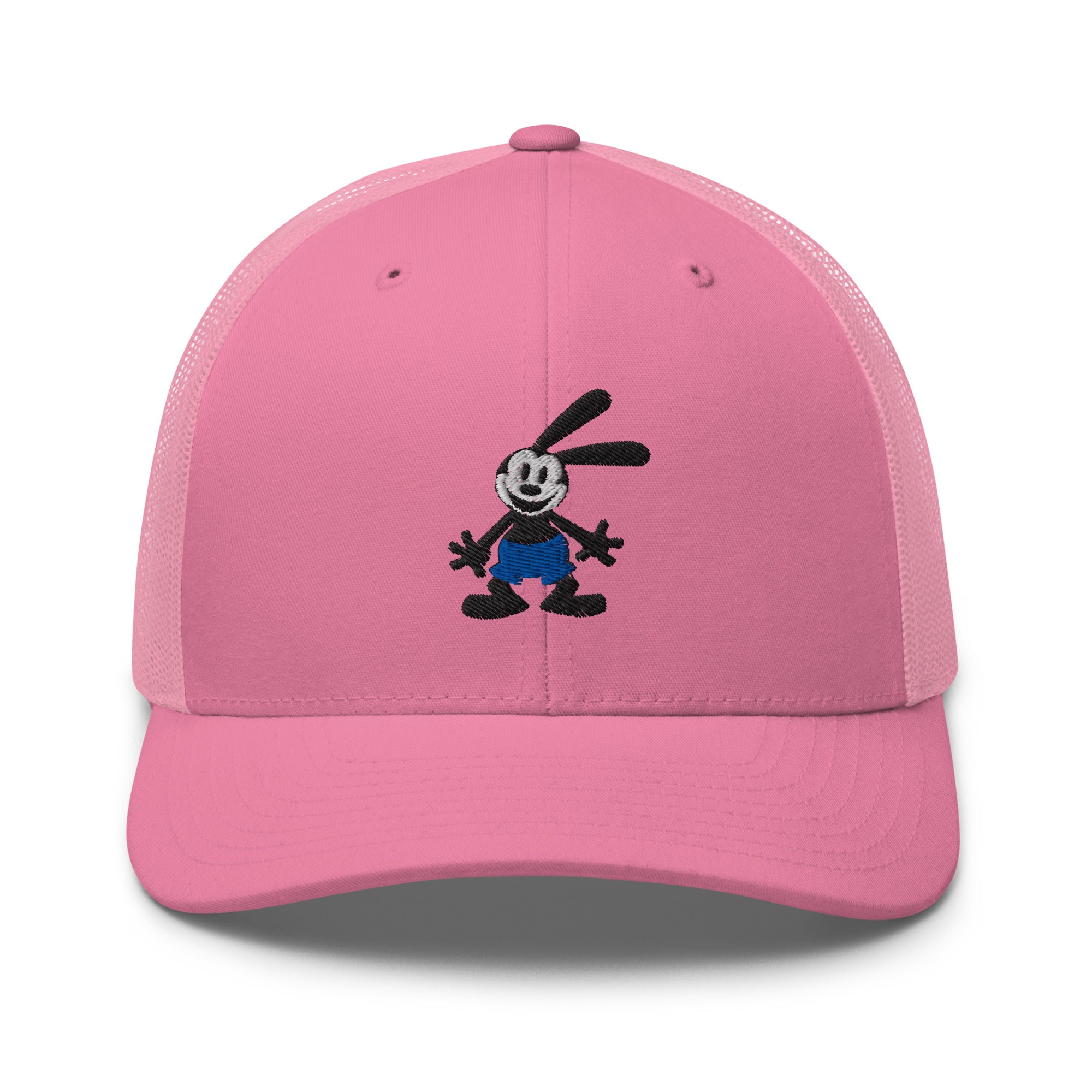 Pink retro trucker hat featuring a 1928 Oswald design from Disney’s early animation era