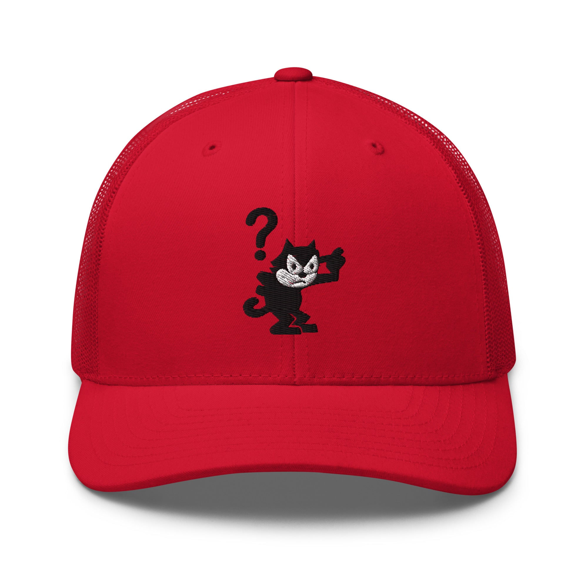 Red trucker hat featuring a 1920 Felix the Cat design from Disney’s early animation era