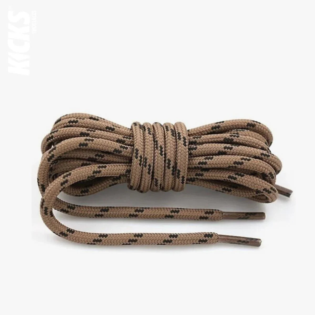 Round light brown and black replacement hiking boot laces for walking shoes and outdoor footwear