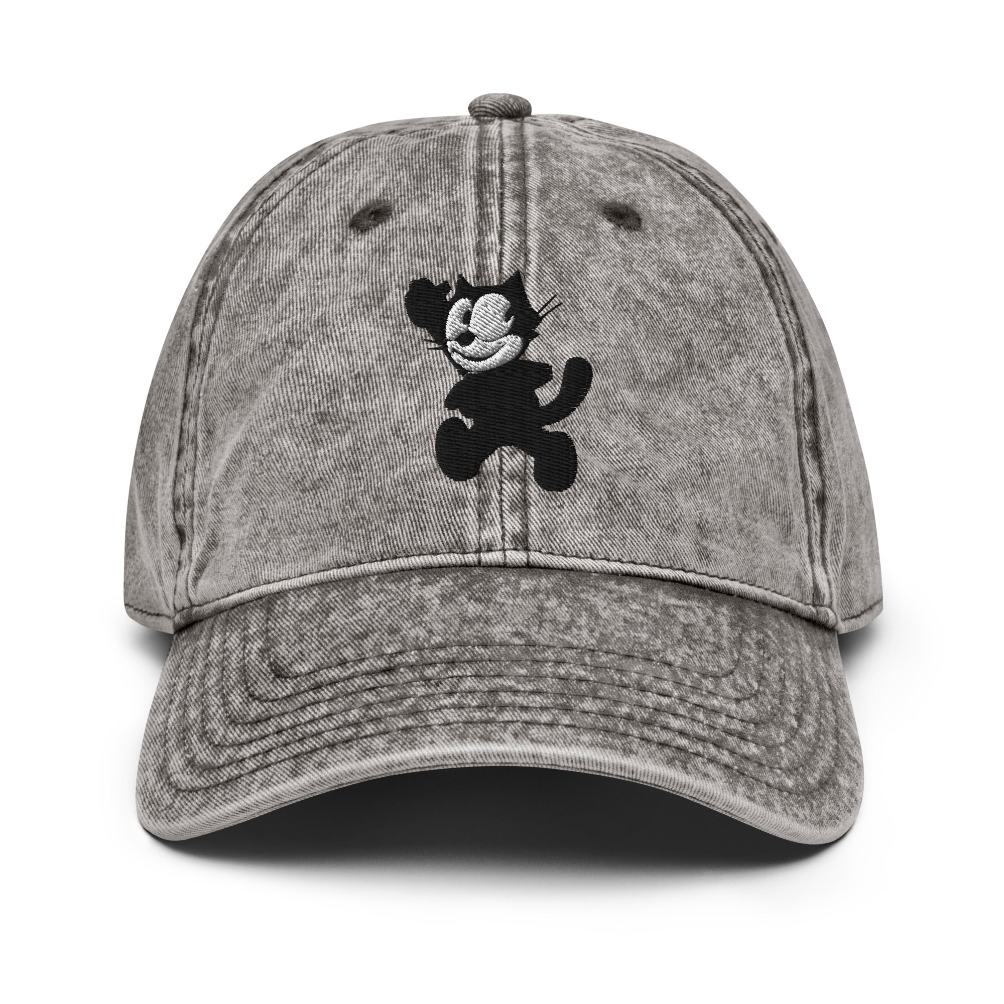 Charcoal vintage baseball cap featuring a 1920 Felix the Cat design from Disney’s early animation era