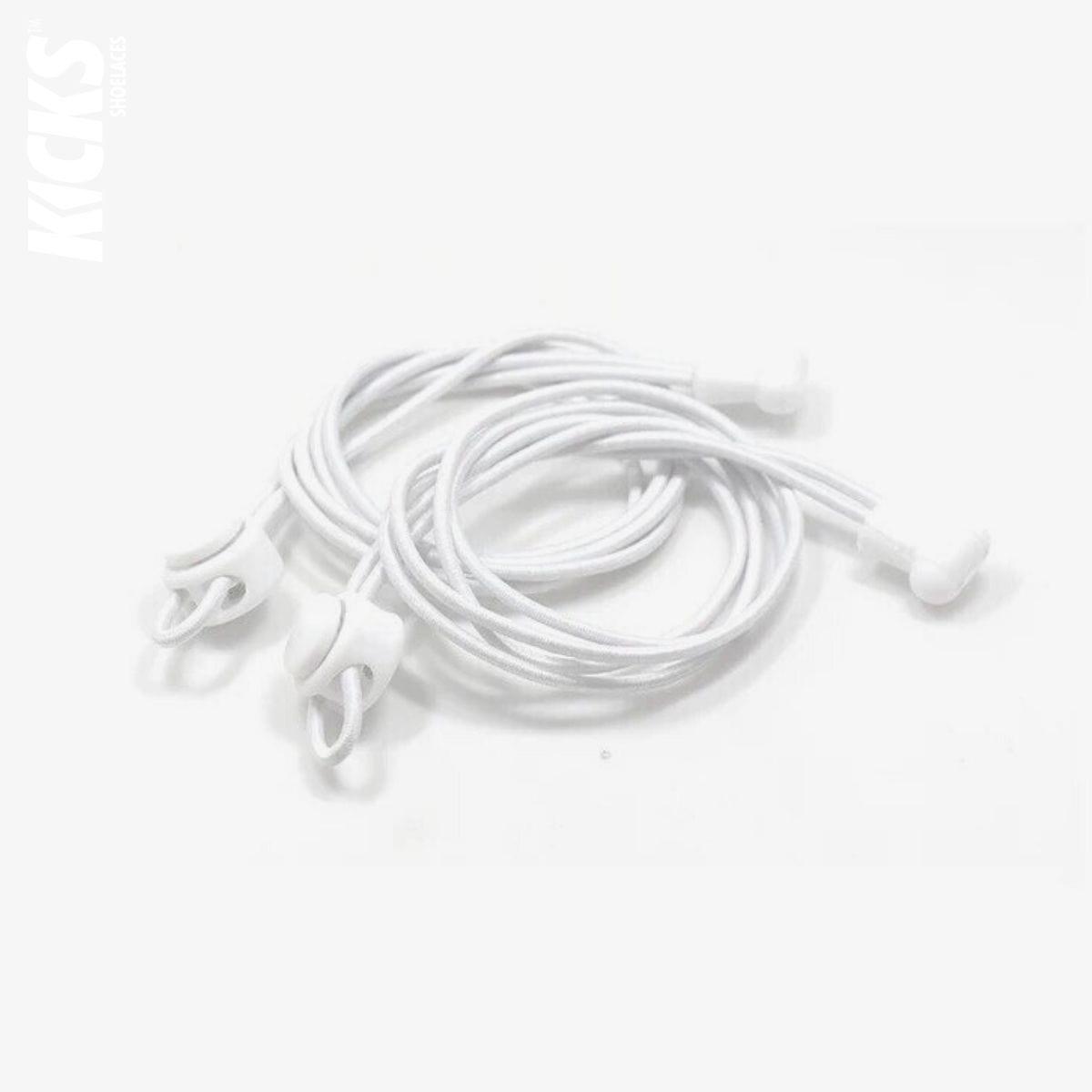 white-no-tie elastic-running-shoelaces-with-matching-lace-locks-by-kicks-shoelaces