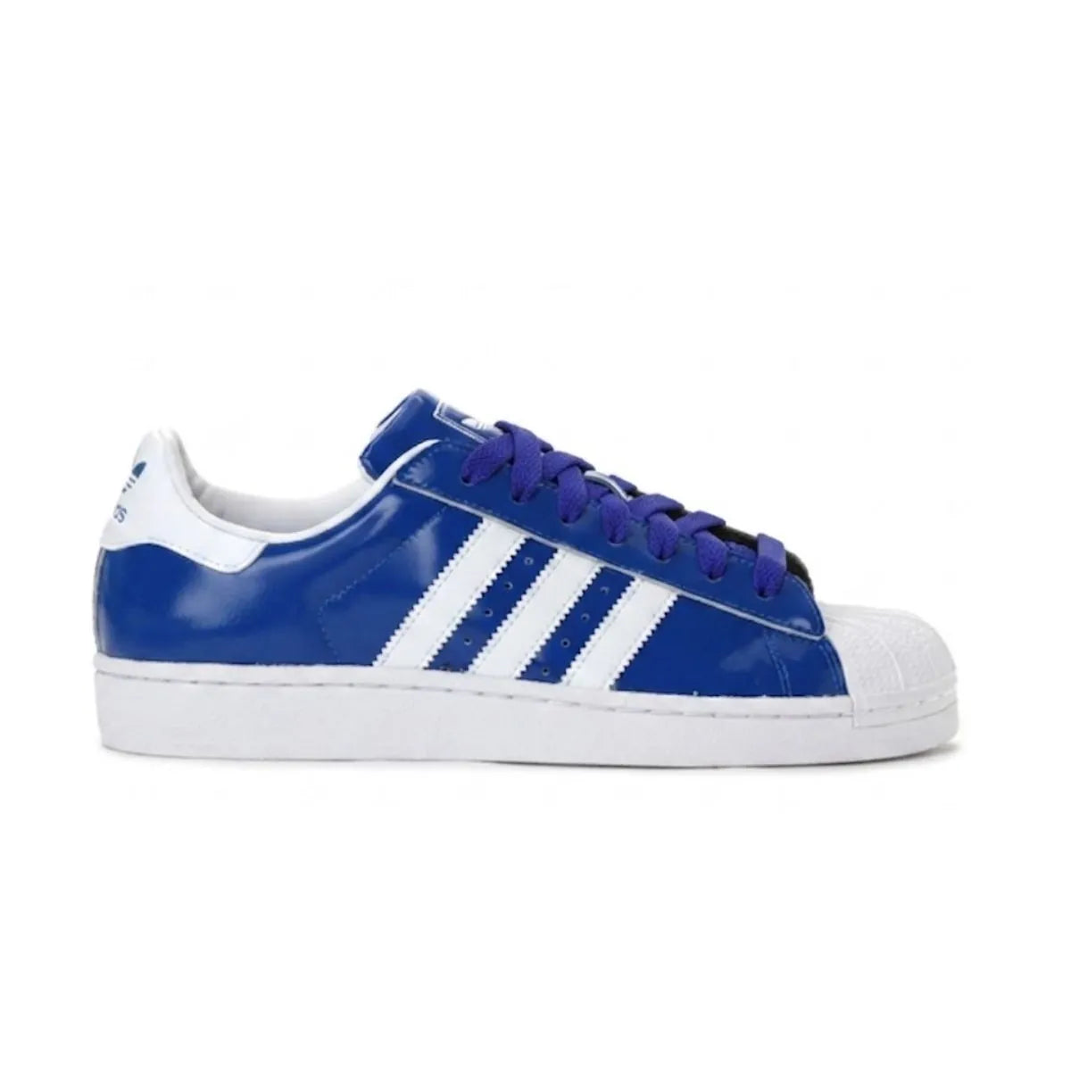 Royal blue replacement laces on adidas Superstar sneakers by Kicks Shoelaces