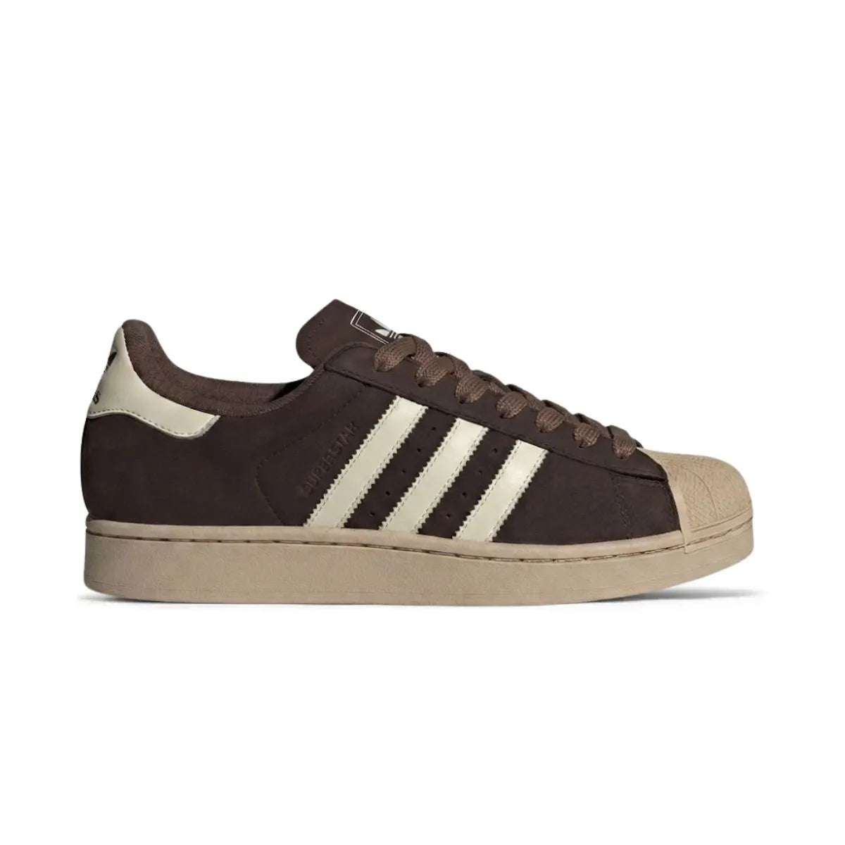 Coffee brown replacement laces on adidas Superstar sneakers by Kicks Shoelaces