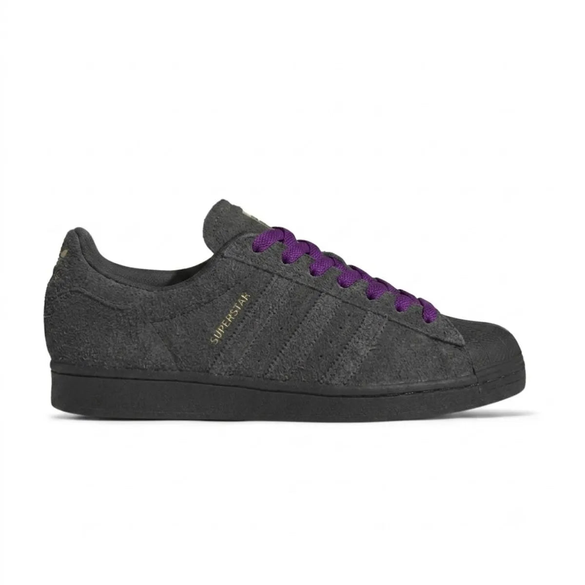 Purple replacement laces on adidas Superstar sneakers by Kicks Shoelaces