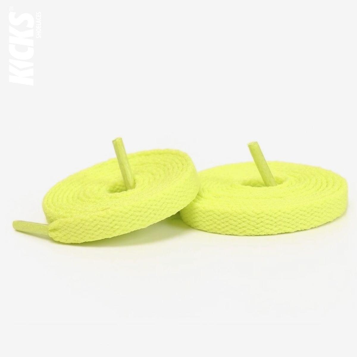 Adidas Superstar with fluorescent yellow shoelaces for shoes, sneakers, and trainers by Kicks Shoelaces.