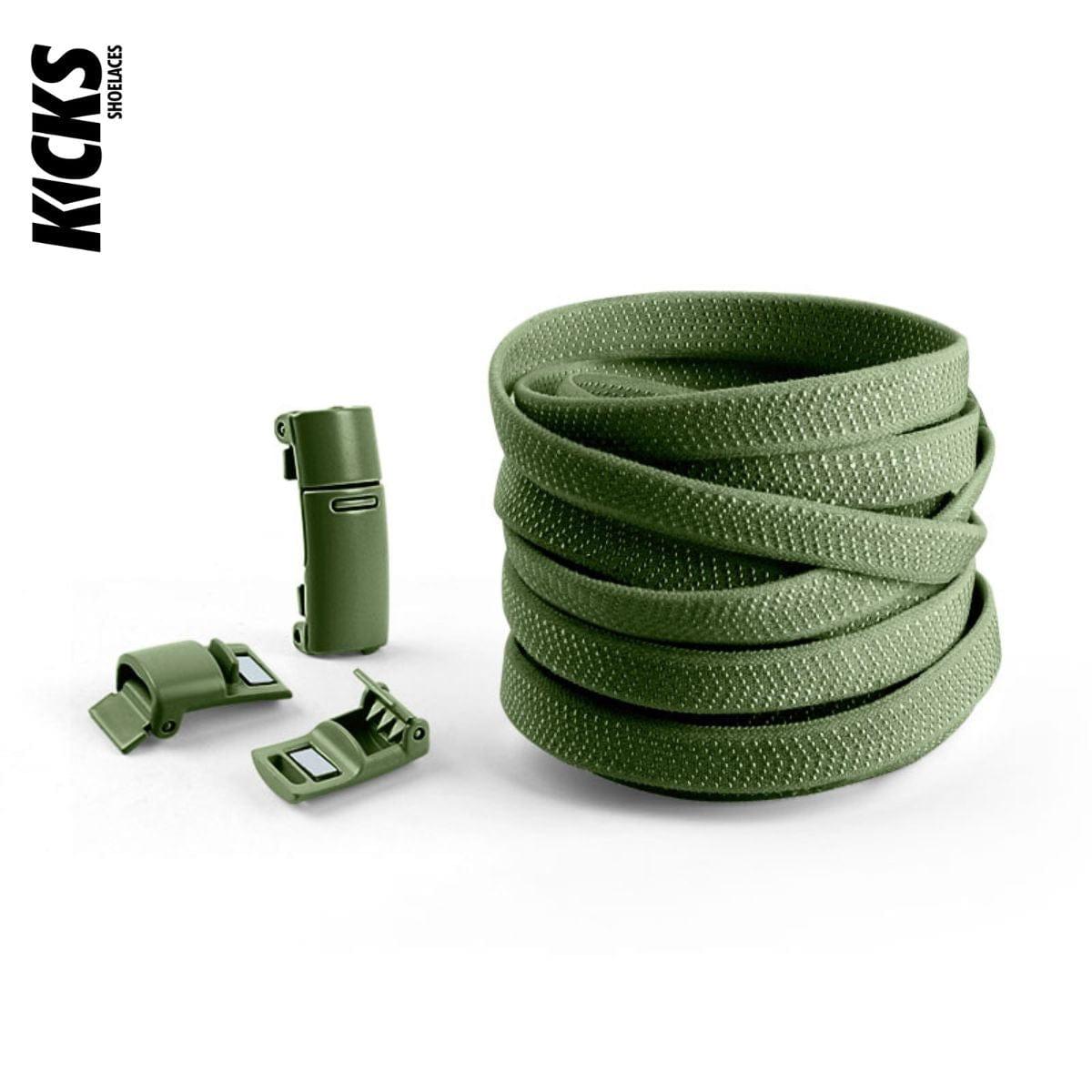 Army Green No-Tie Shoelaces with Magnetic Locks - Kicks Shoelaces