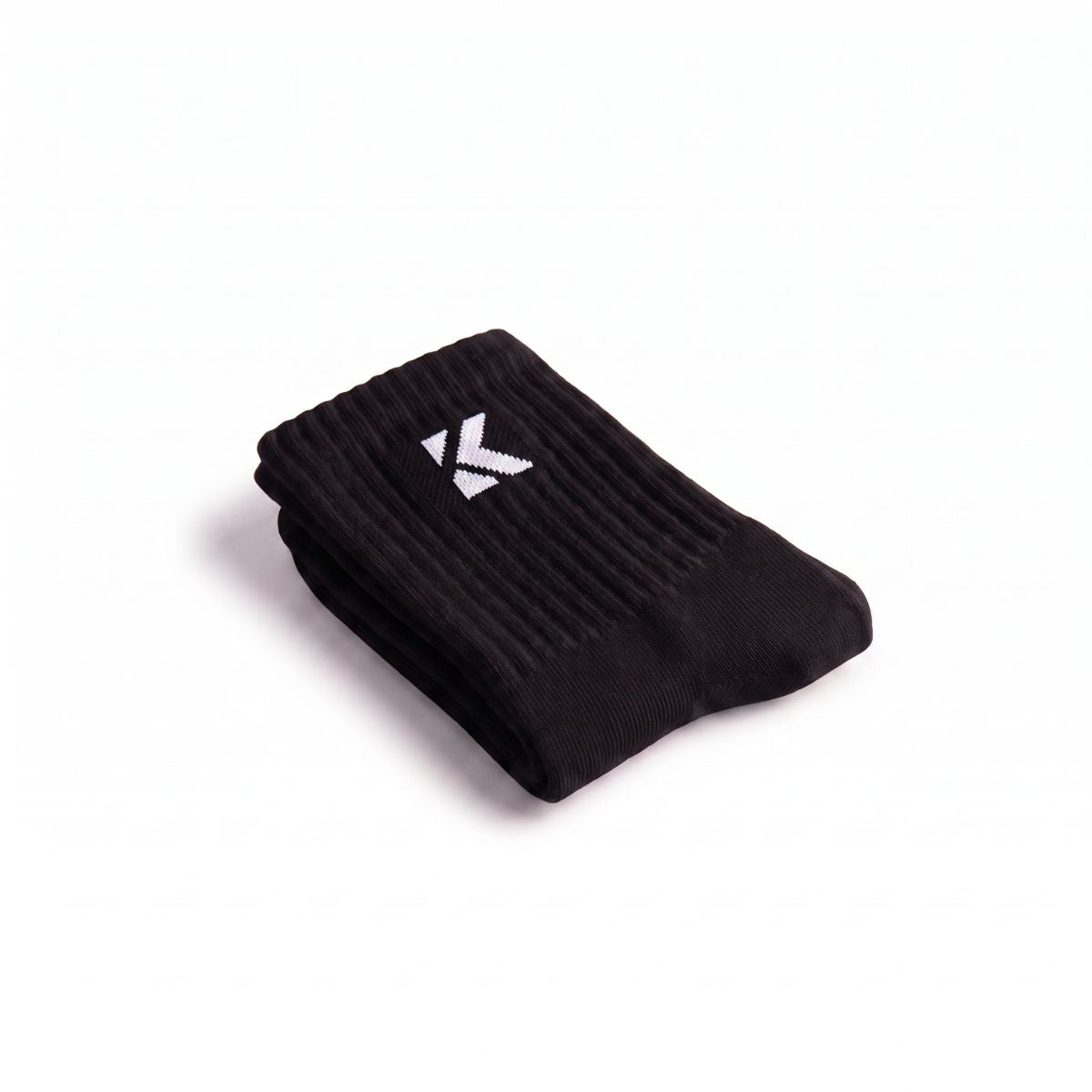 Folded black crew sock with a soft jacquard knit logo and premium construction.