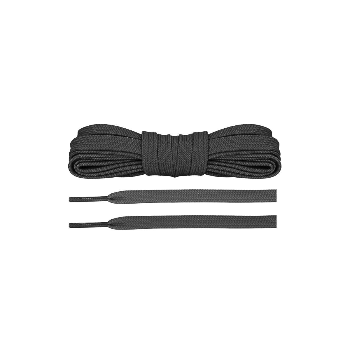 Dark grey flat shoelaces for running shoes, soccer cleats, and lifestyle sneakers. Durable, comfortable, and stylish replacements laces.