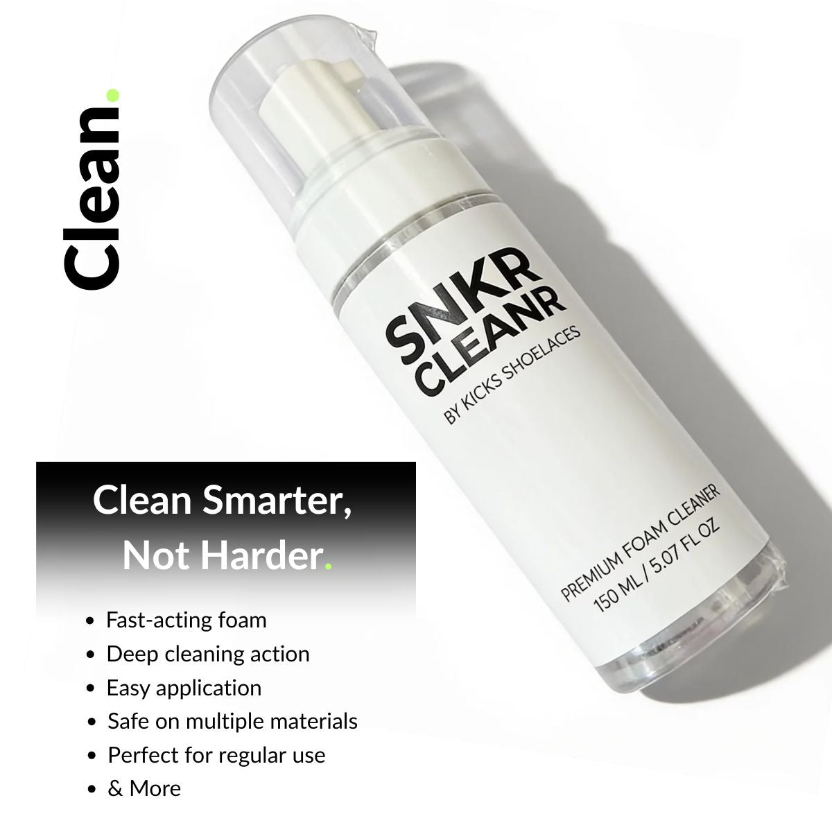 Foam sneaker cleaner applied to shoes for deep cleaning and stain removal on midsoles and uppers