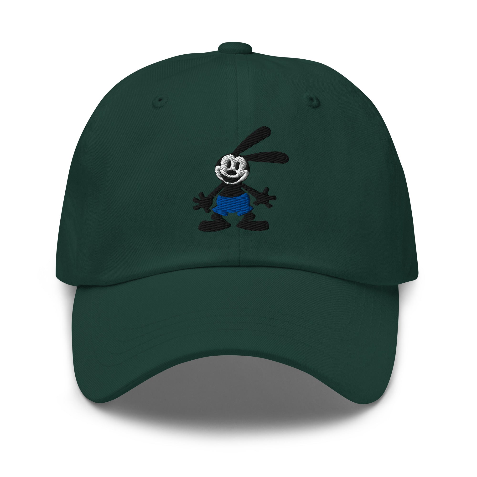 Green dad hat featuring a 1928 Oswald design from Disney’s early animation era