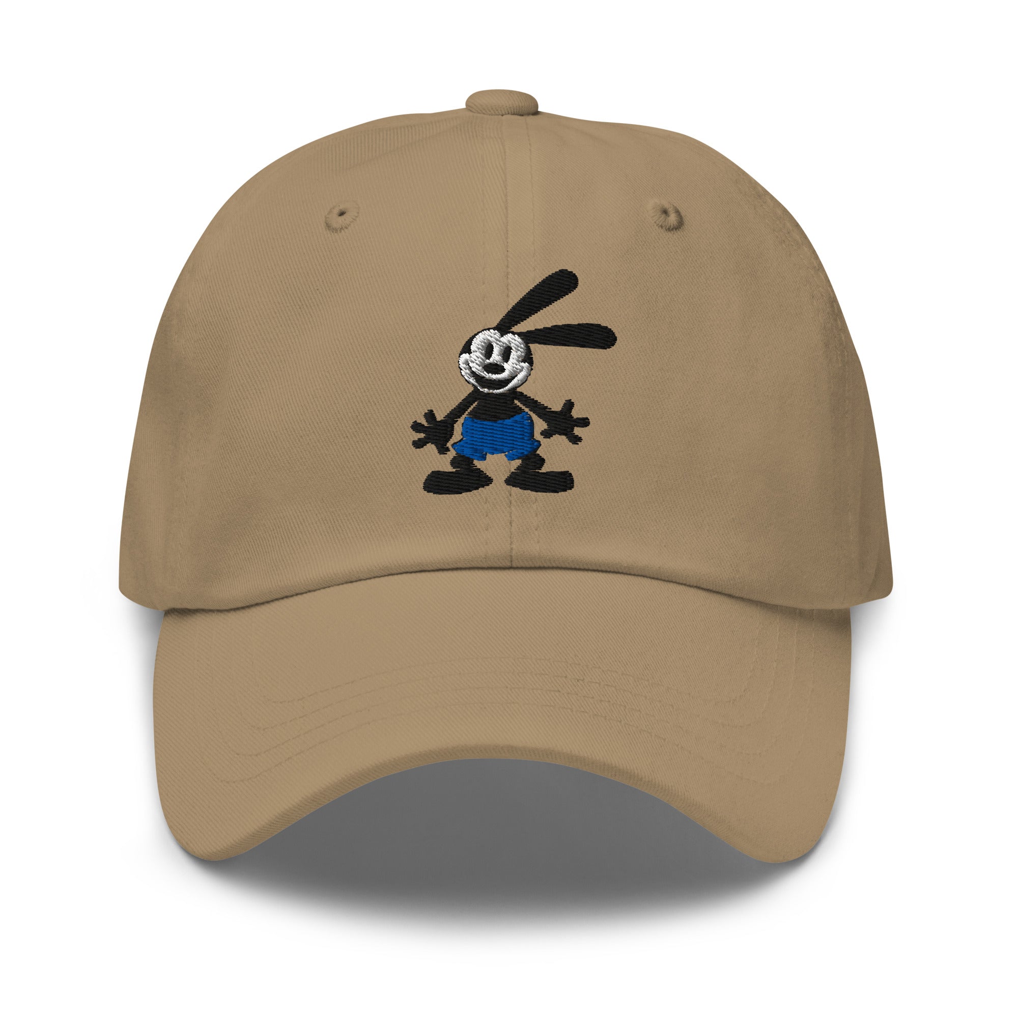 Khaki dad hat featuring a 1928 Oswald design from Disney’s early animation era