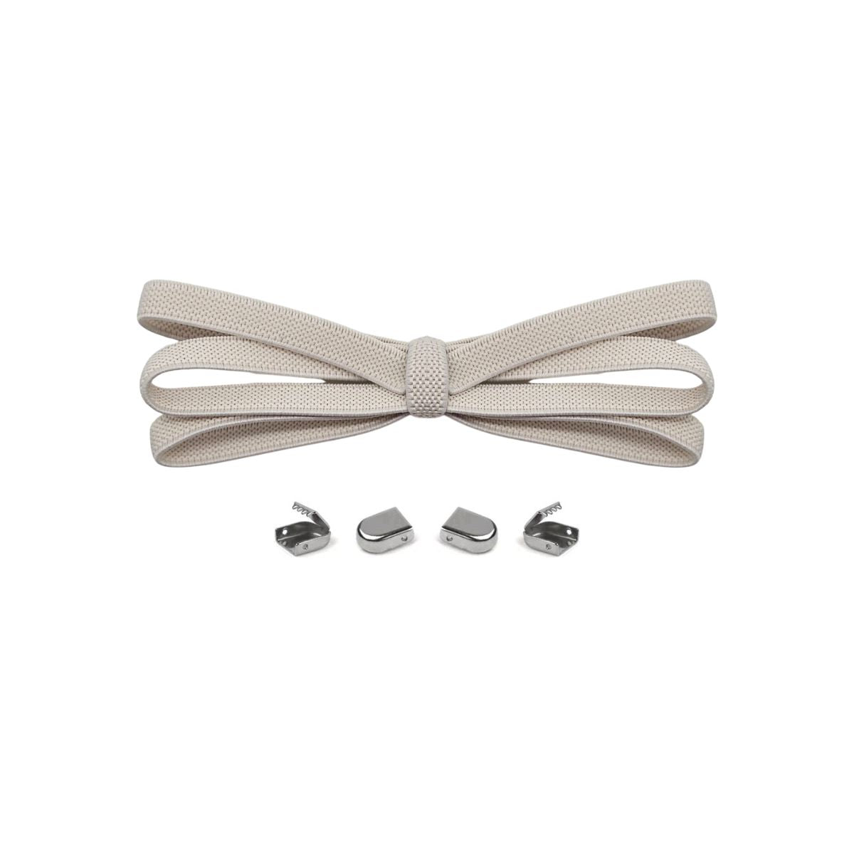 Light beige no-tie elastic shoelaces with buckle lock system for converting sneakers into slip-on shoes by Kicks Shoelaces.