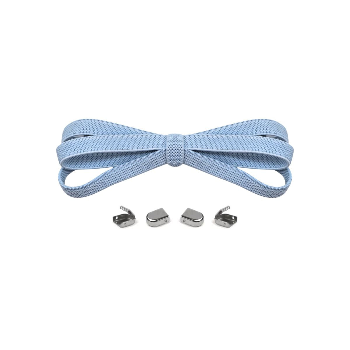 Light blue no-tie elastic shoelaces with buckle lock system for converting sneakers into slip-on shoes by Kicks Shoelaces.