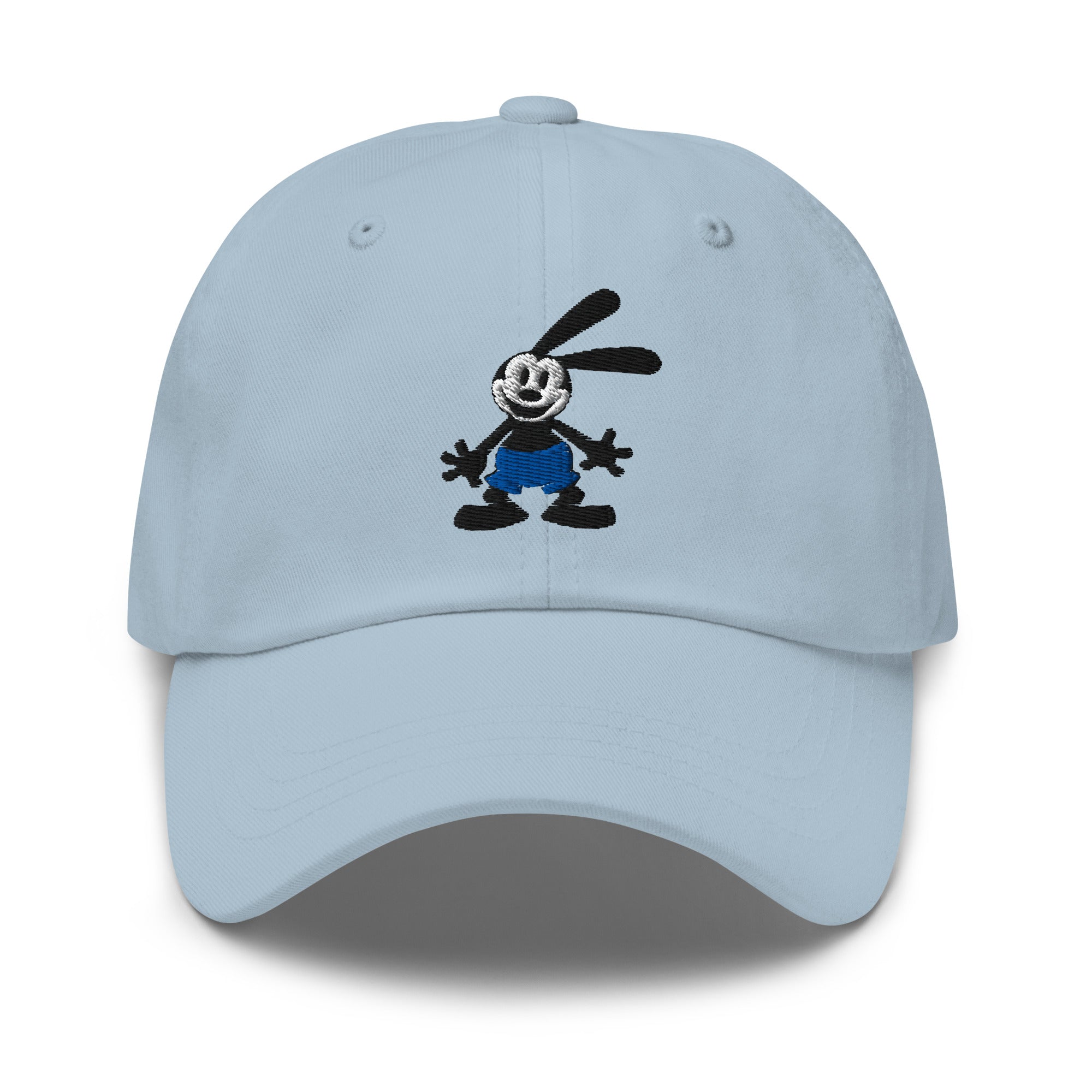 Light blue dad hat featuring a 1928 Oswald design from Disney’s early animation era