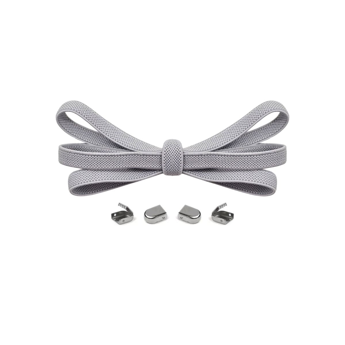 Light grey no-tie elastic shoelaces with buckle lock system for converting sneakers into slip-on shoes by Kicks Shoelaces.