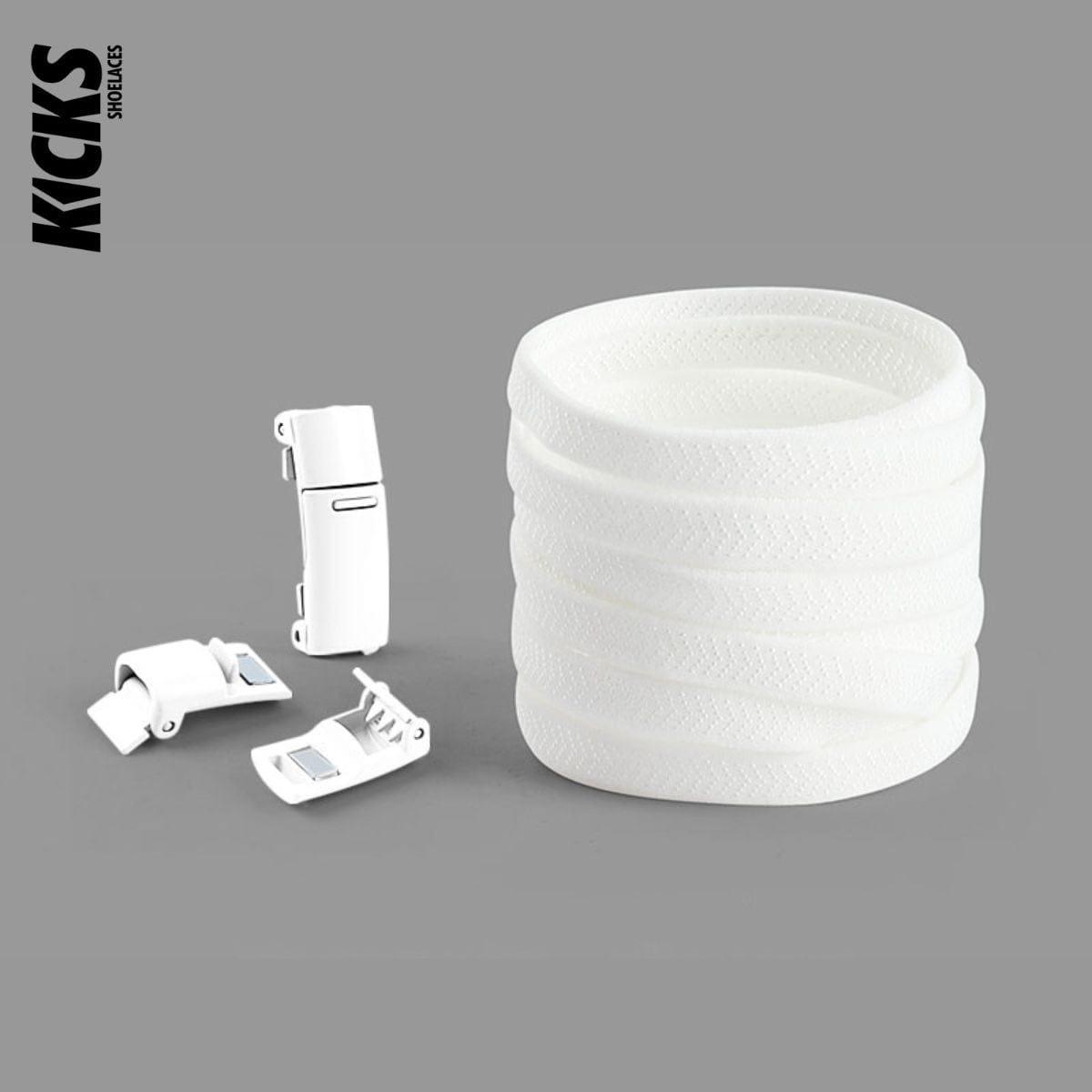 White no-tie shoelaces with magnetic lock system by Kicks Shoelaces