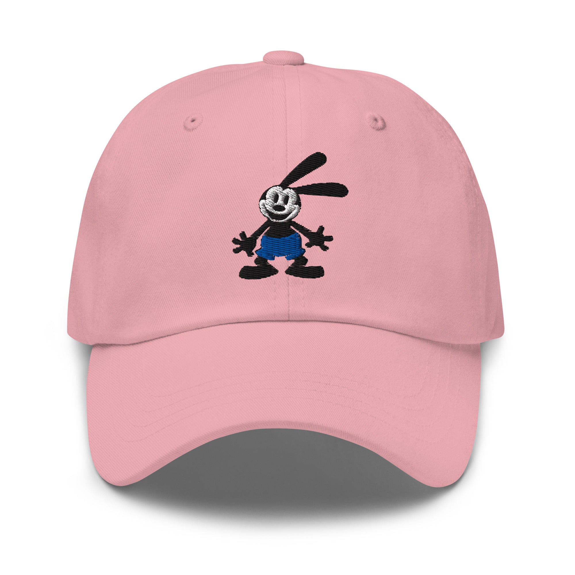 Pink dad hat featuring a 1928 Oswald design from Disney’s early animation era