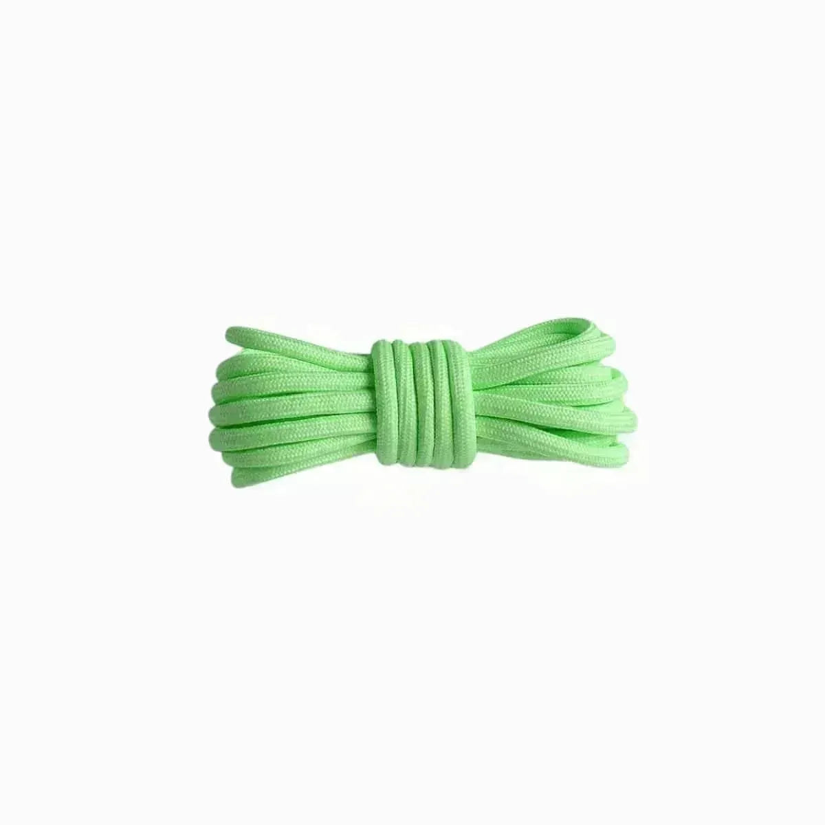 Fluorescent green replacement rope laces for Yeezy 350 Zebra sneakers by Kicks Shoelaces.