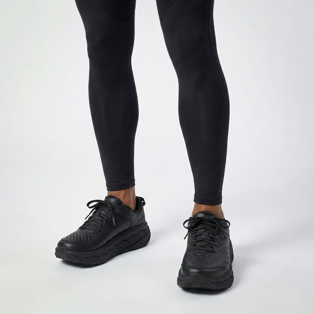 Black Hoka Bondi SR running shoes with black shoelaces