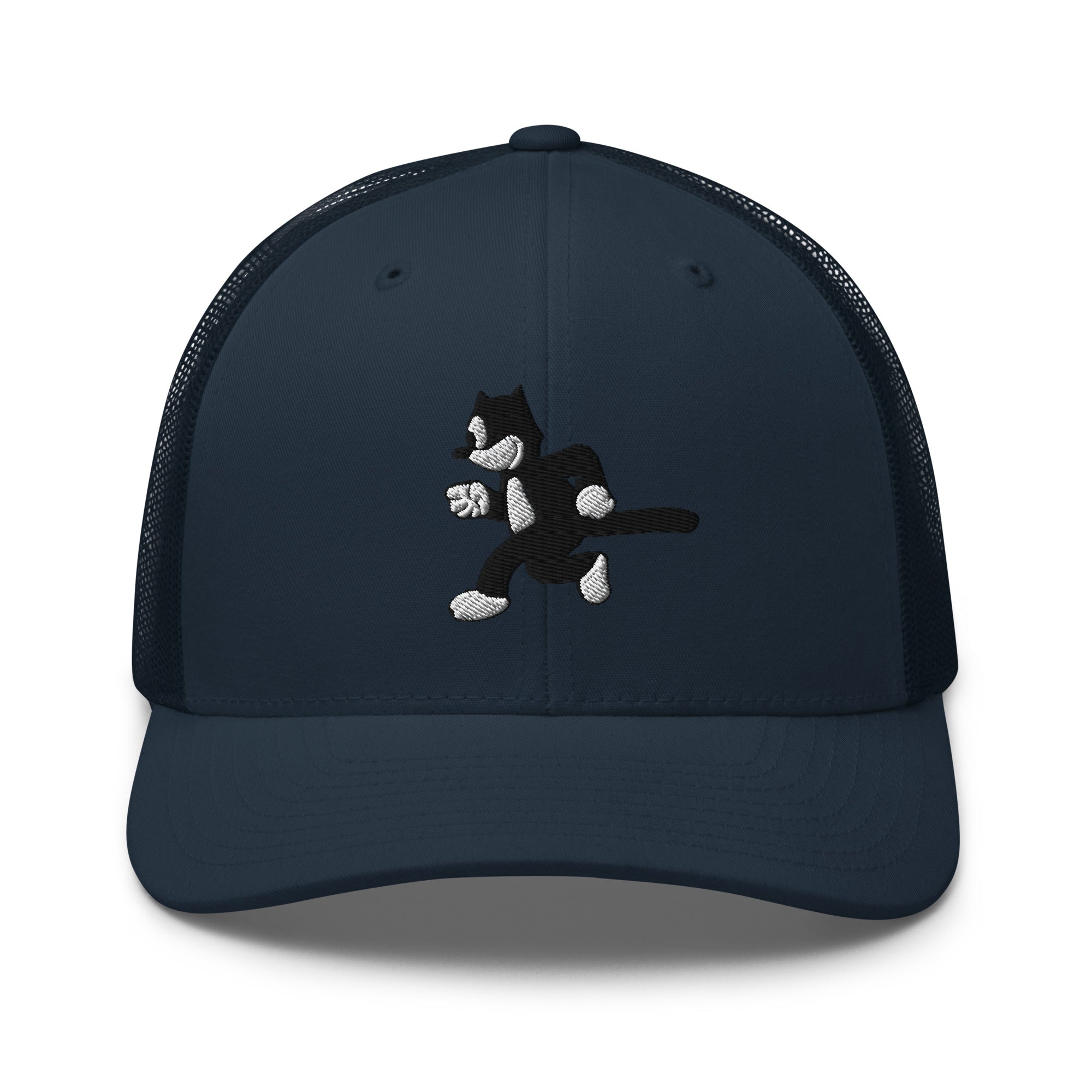 Navy trucker hat featuring a 1925 Julius the Cat design from Disney’s early animation era