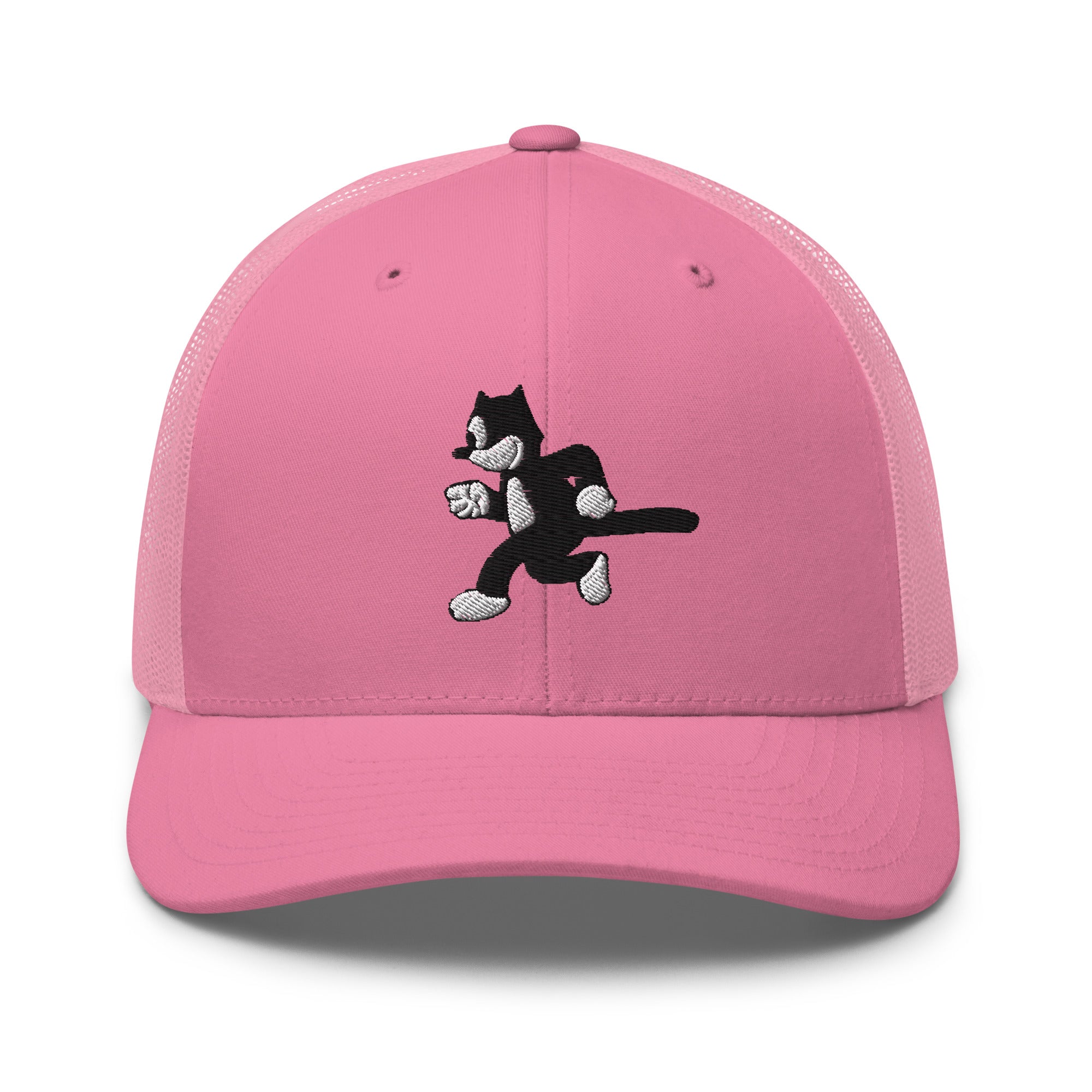 Pink trucker hat featuring a 1925 Julius the Cat design from Disney’s early animation era